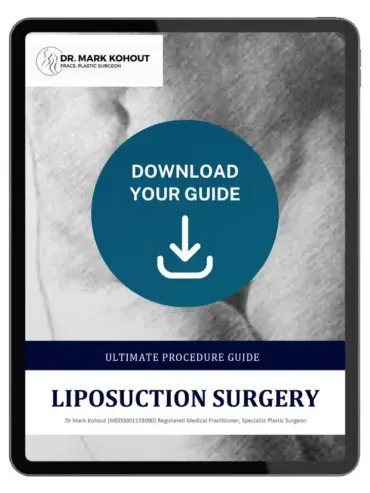 Dr Mark Kohout GUIDE - Liposuction download- Black and White Image Blue Circle